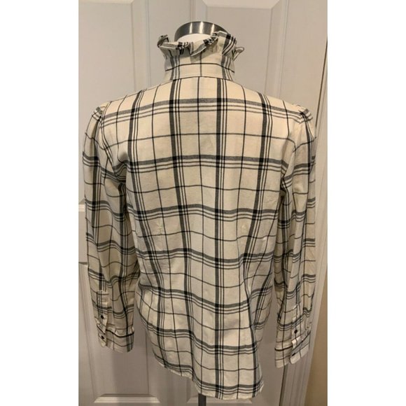 Lauren Ralph Lauren Petite Cream & Black Plaid Collared Button-Up Shirt, Size PL - Picture 5 of 6